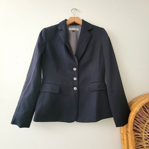Tahari Blue Striped Blazer Jacket 4P Button Down - Picture 1 of 10